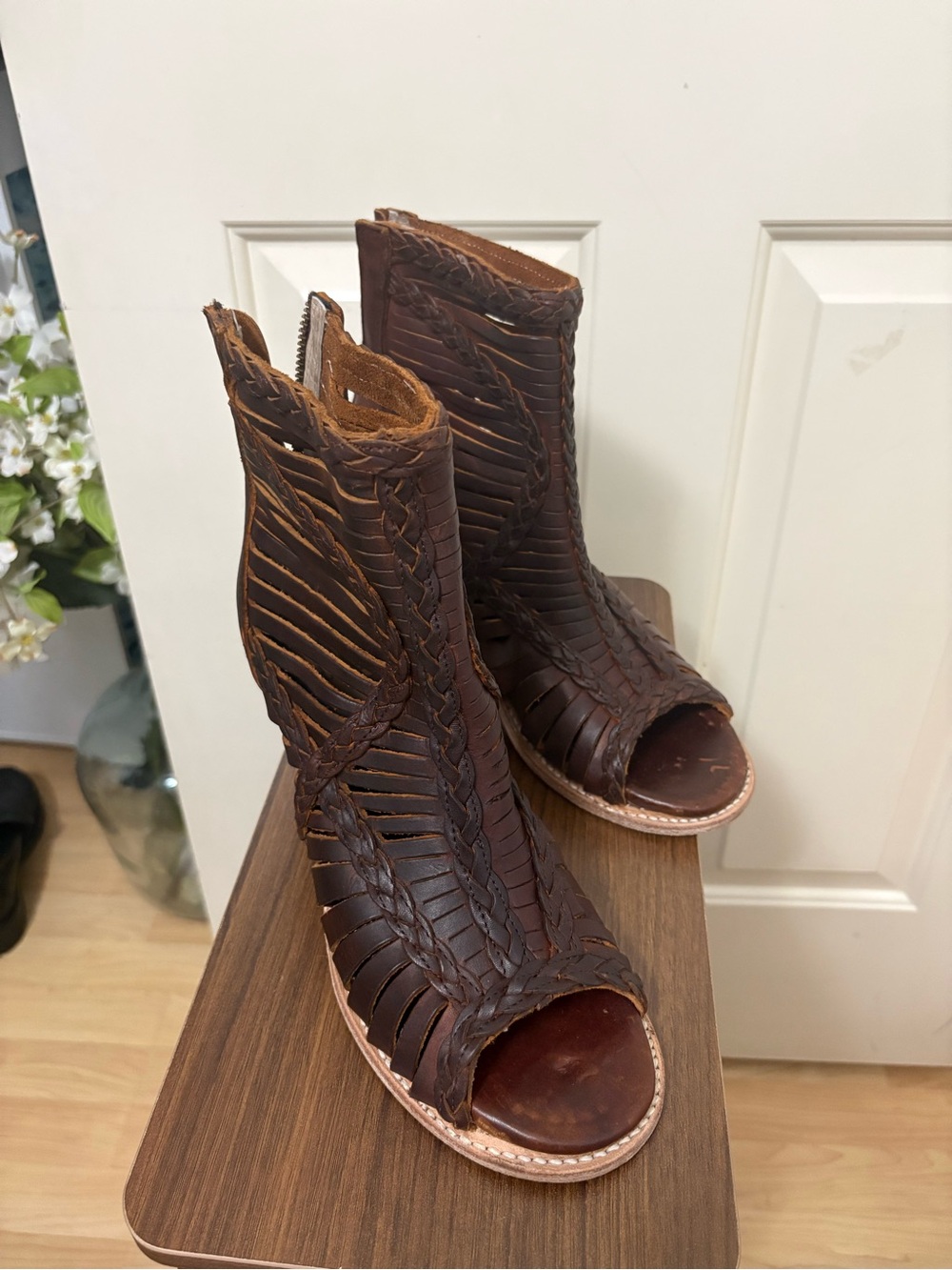 freebird Brown Braided Open-Toe Mules